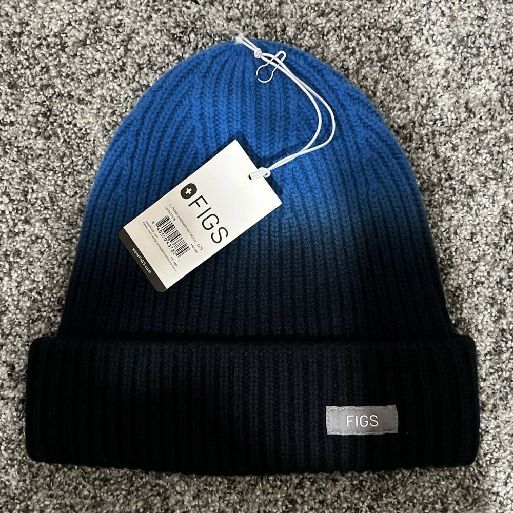 FIGS Ombre Blue Black Oversized Knit Beanie Hat One Size‎